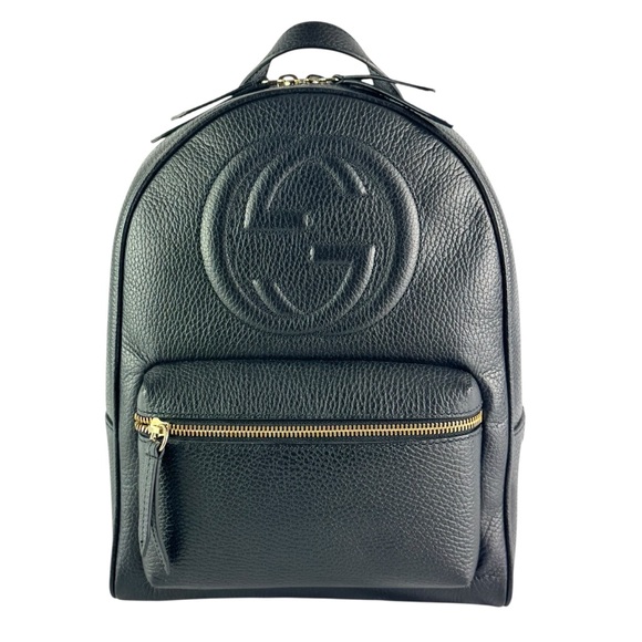 GUCCI 536192 Soho Interlocking GG Black Leather Backpack Made in Italy - Picture 1 of 16